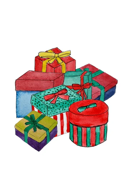 Гірська подарункова коробка. велика купа барвистої загорнутої подарункової коробки. Водяний — стокове фото