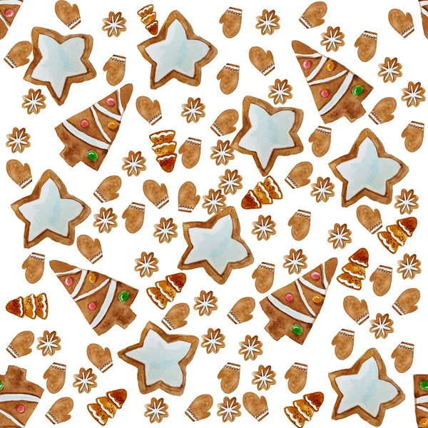 Patrón sin costuras con galletas de jengibre de Navidad. Backgr de Navidad — Foto de Stock