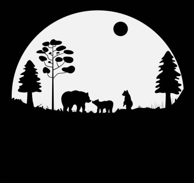 Black bear family. Silhouette simple. Happy childhood. Kids, baby vector illustration. Heart love vector Black bear family. Silhouette simple. Happy childhood. Kids, baby vector illustration. Heart love vector