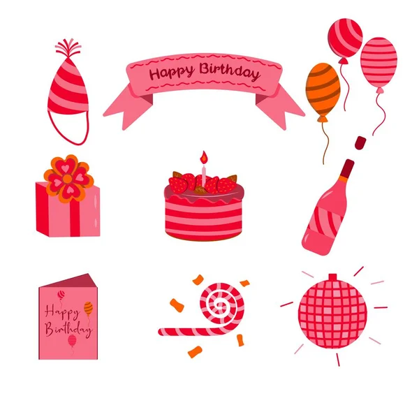 Set Stickers Happy Birthday Vector Illustration Background — Stock Vector