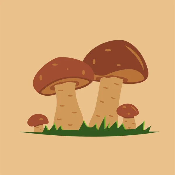 Família cogumelos na grama bonito ilustração — Vetor de Stock