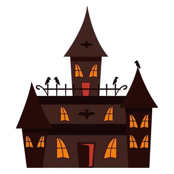 Castello di mostri, vampiri. Corvi neri. Buon Halloween — Vettoriale Stock