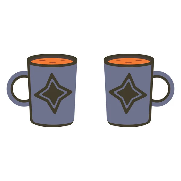 Twee blauwe mokken thee of koffie met een stervormig patroon — Stockvector