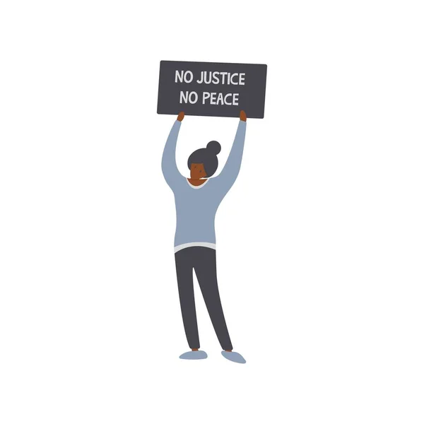 女孩头上举着一张海报 上面写着 没有正义就没有和平 对种族主义说不 各国人民的友谊和容忍 争取平等 矢量插画扁平风格 — 图库矢量图片
