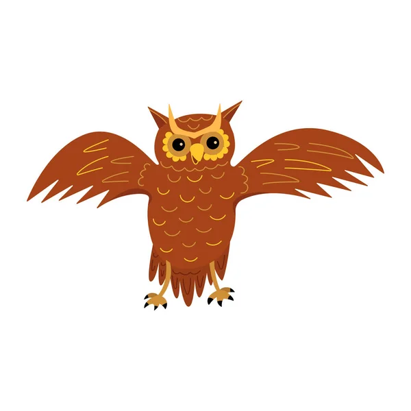 Мила Сова Розсовує Крила Величний Мудрий Нічний Птах Здобичі Барвисті — стоковий вектор