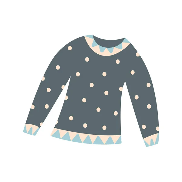 Warm Cozy Blue Sweater Polka Dots Cold Weather Clothing Flat — Stock Vector