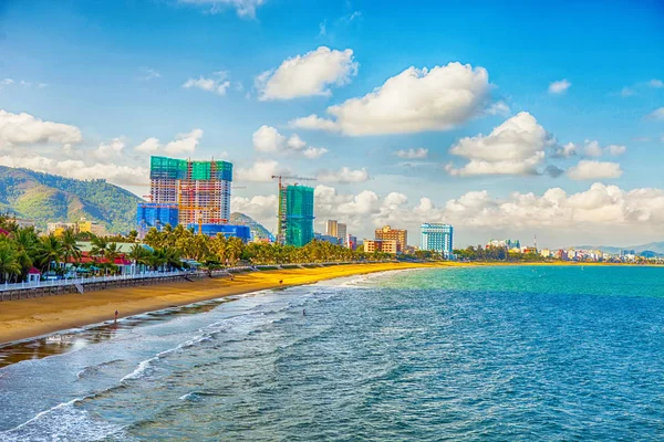 Letecký Pohled Pláže Quy Nhon Čárou Zakřivené Pobřeží Provincii Binh — Stock fotografie