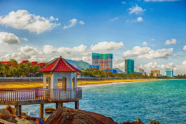 Vue Aérienne Plage Quy Nhon Avec Une Ligne Rivage Incurvée — Photo