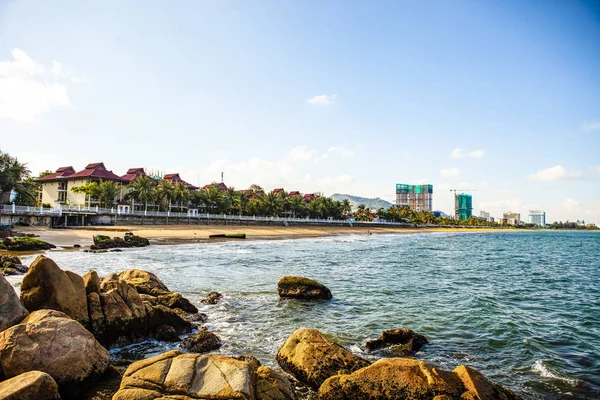 Vue Aérienne Plage Quy Nhon Avec Une Ligne Rivage Incurvée — Photo