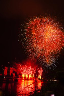 Mutlu yeni yıl 2019. Kentin renkli havai fişek