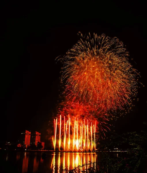 Fogo Artifício Contra Céu Noturno Ano Novo 2019 — Fotografia de Stock