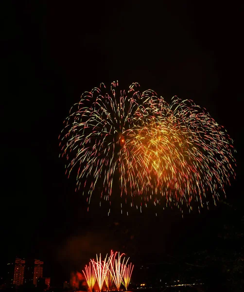 Feliz Año Nuevo 2019 Coloridos Fuegos Artificiales Ciudad — Foto de Stock
