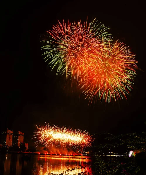 Happy New Year 2019 Colorful Fireworks City — Stock Photo, Image