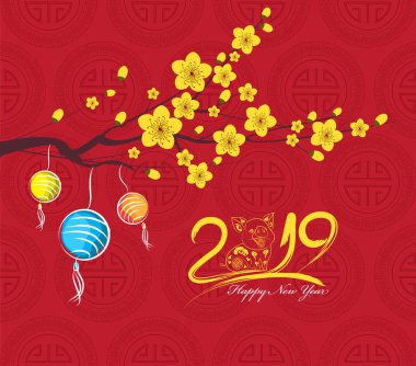 Çin yeni yılı 2019 fener ve çiçeği. Domuz yılı