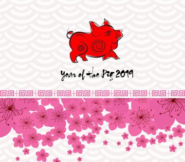 Oryantal mutlu Çin yeni yıl 2019. Domuz yılı