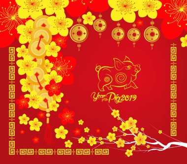 Mutlu çene yeni yıl 2019 kartı, domuz yılı