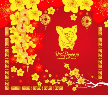 Mutlu çene yeni yıl 2019 kartı, domuz yılı