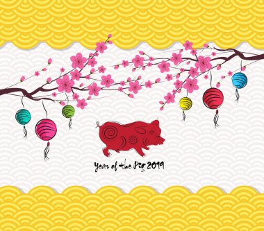 Çin yeni yılı 2019 fener desen arka plan. Domuz yılı