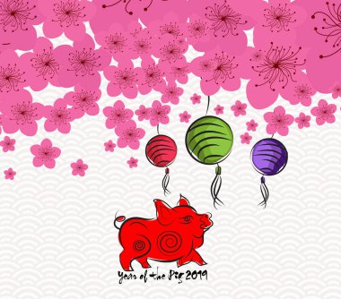 Çin yeni yılı 2019 - erik çiçeği arka plan. Domuz yılı 