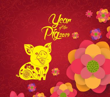 Oryantal mutlu çene yeni yıl çiçek açan çiçek tasarım 2019