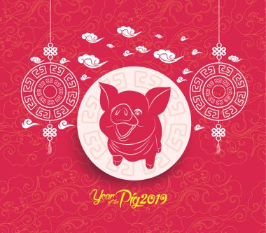 Oriental Çin yeni yılı arka plan. Yıl 2019 domuz