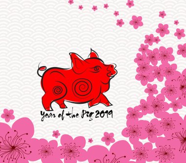 Çin yeni yıl 2019. Erik çiçeği, domuz yılı 