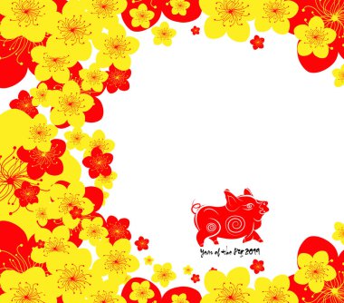 Çin yeni yılı. Yıl domuz ve kiraz tomurcuğunun öğretisi. Yıl 2019 domuz