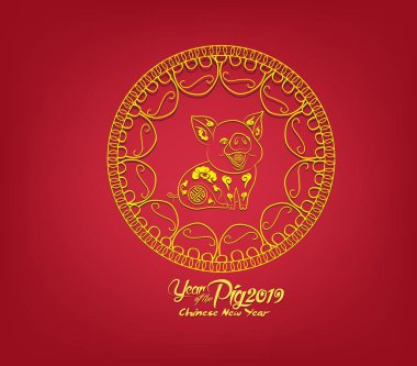 Oryantal mutlu Çin yeni yıl 2019. Domuz tasarım yılı