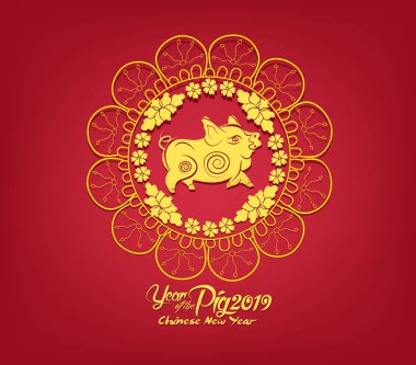 Oryantal mutlu Çin yeni yıl 2019. Domuz tasarım yılı