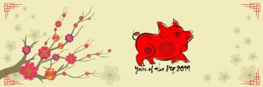  2019 Çin yeni yıl kağıt kesme yıl bir domuzla erik çiçeği 2019