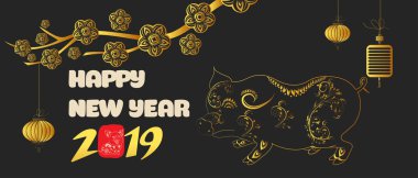 Kabile tarzı ve yeni yıl 2019 metin bir domuzla banner