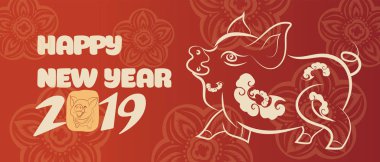 Kabile tarzı ve yeni yıl 2019 metin bir domuzla banner