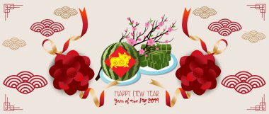 Kabile tarzı ve yeni yıl 2019 metin bir domuzla banner