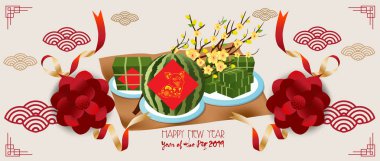 Kabile tarzı ve yeni yıl 2019 metin bir domuzla banner