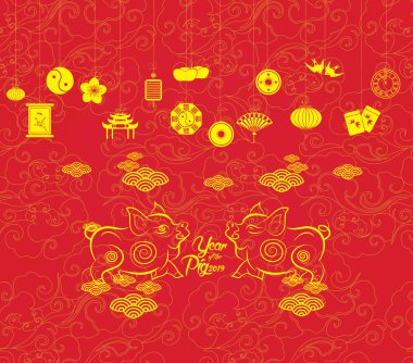  Oryantal mutlu Çin yeni yıl 2019. Pg tasarım (hiyeroglif domuz yılı) 