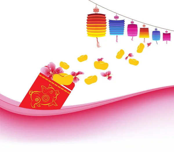 Plum Kwiat Wlewki Spilled Się Czerwony Pakietów Chiński Nowy Rok — Wektor stockowy