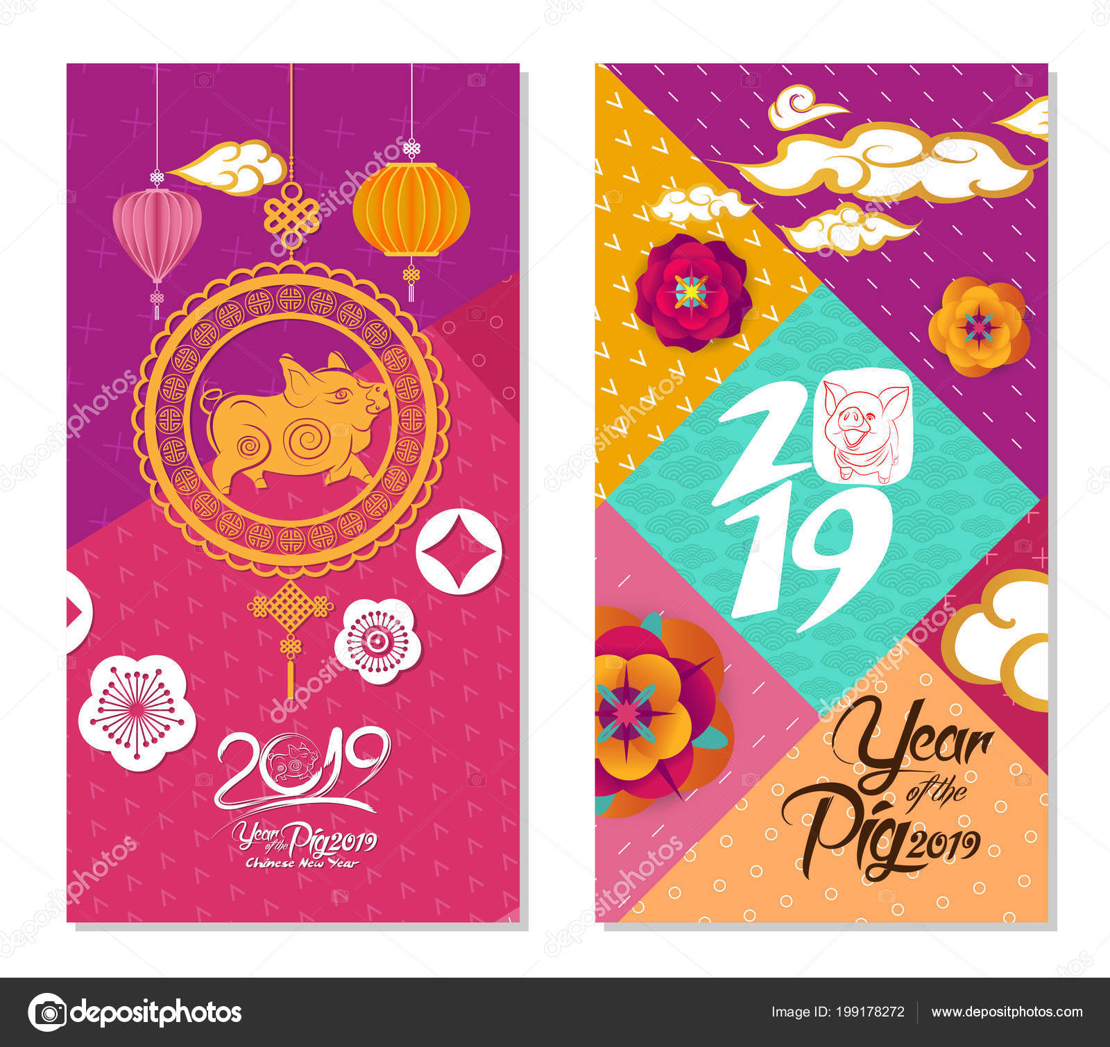 Carte Voeux Nouvel Chinois 19 Affiche Recto Verso Flyer Invitation Image Vectorielle Par Ngocdai86 C Illustration