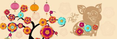 Mutlu yıllar, domuz 2019, Çin yeni yılı selamlar, domuz yılı