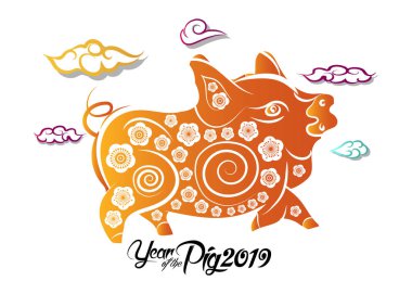 Çin yeni yıl tebrik kartı. 2019 yılı Çin takvimine içinde domuz