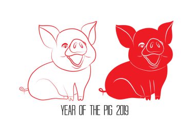  Kırmızı beyaz arka plan üzerinde kağıt domuz zodyak izole kesmek. Domuz yılı