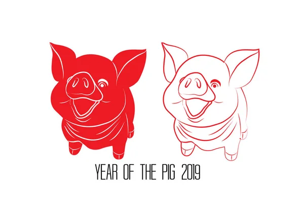 红切纸猪黄道带在白色背景下分离 猪的年 — 图库矢量图片