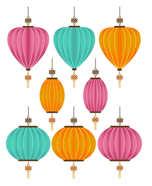 Lanterne Décorative Chinoise Isolé Fond Blanc — Image vectorielle