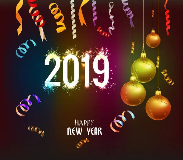 Šťastný Nový Rok 2019 Pozadí Vánoční Konfety Zlaté Černé Barvy — Stockový vektor