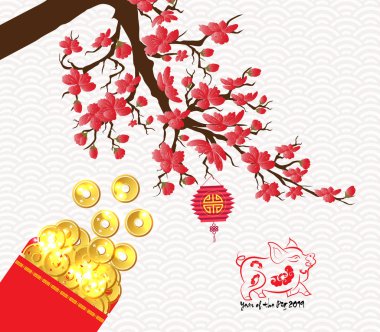 Çin yeni yılı 2019 erik çiçeği kırmızı paket 