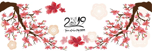 Set Banner Happy New Year 2019 Greeting Card Chinese New — Stock Vector