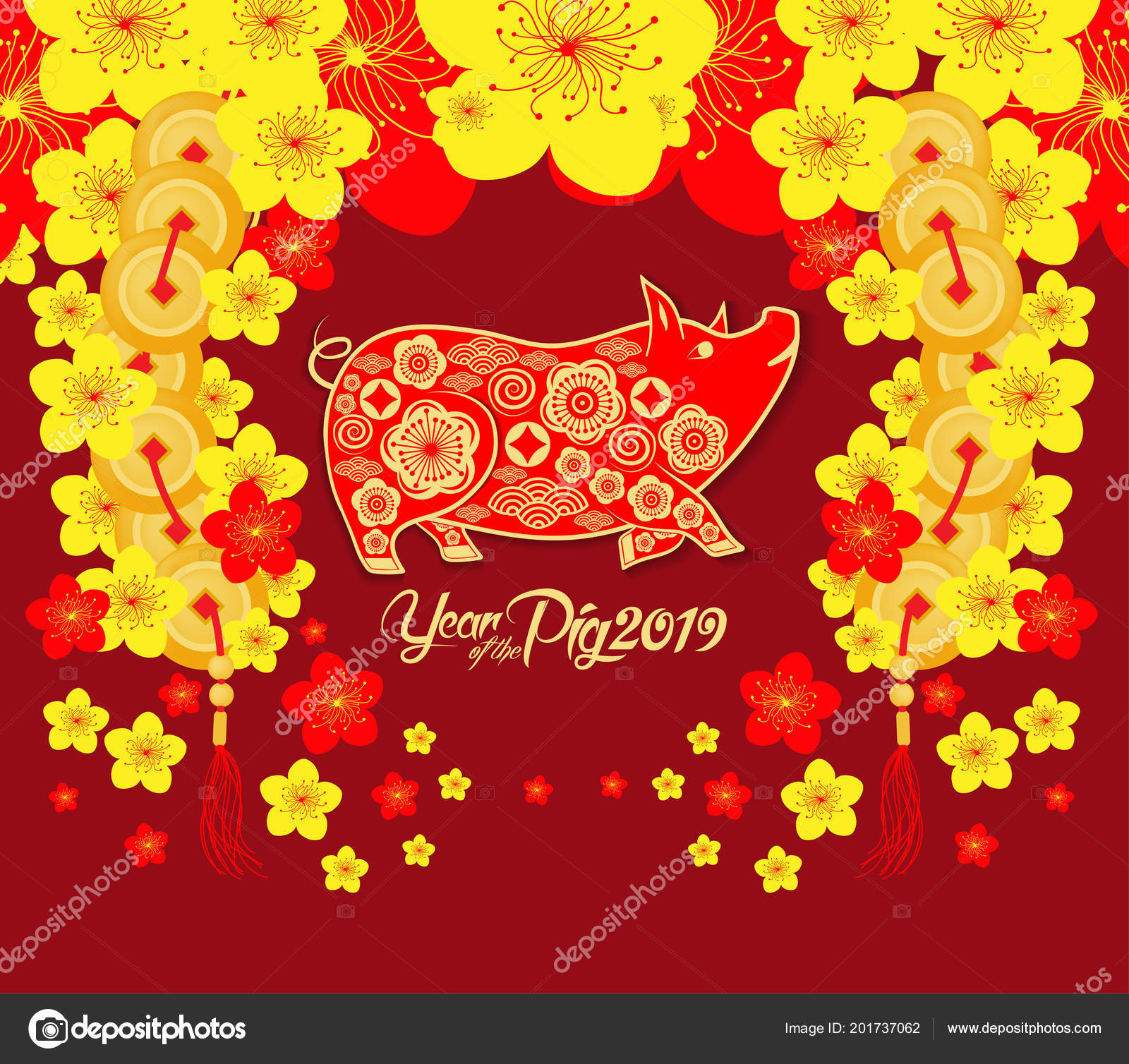 Happy Chinese New Year 2019 Zodiac Sign Gold Paper Cut Happy Chinese New Year 2019 Zodiac Sign Gold Paper Cut