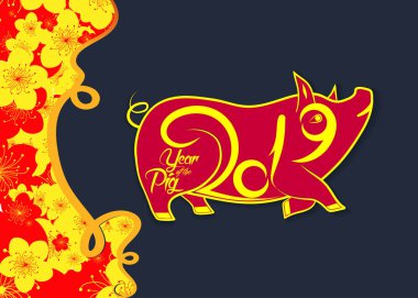 Mutlu Çin Yeni Yılı 2019 Zodiac tabelası. Altın kağıtla kesilmiş sanat ve zanaat stili.