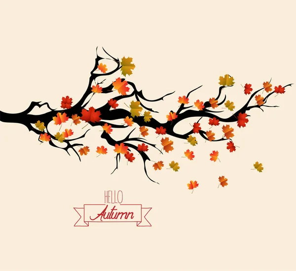 こんにちは秋 木の枝に葉の秋と秋の風景 — ストックベクタ