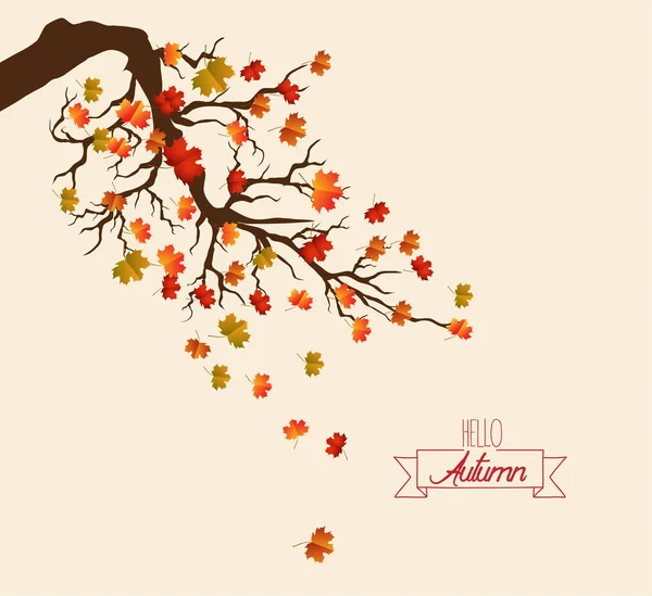 こんにちは秋 木の枝に葉の秋と秋の風景 — ストックベクタ