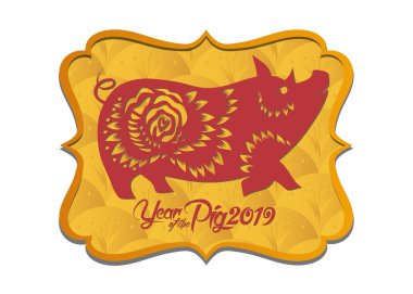 Çin yeni yılı 2019 damga arka plan. Çince karakterler mutlu yıllar demek. Domuz yılı